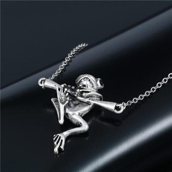 Hanging Frog Necklace Set Silver Tree Ring Frog Necklaces Set Pendant Ring - Picture 3 of 8